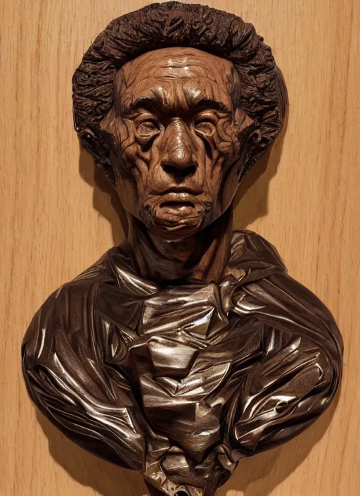 Image similar to high intricate bust of an astronaut carved from wood in baroque style, studio light, maria panfilova, andrea savchenko, mike kime, ludovic plouffe, qi sheng luo, oliver cook, trending on artstation