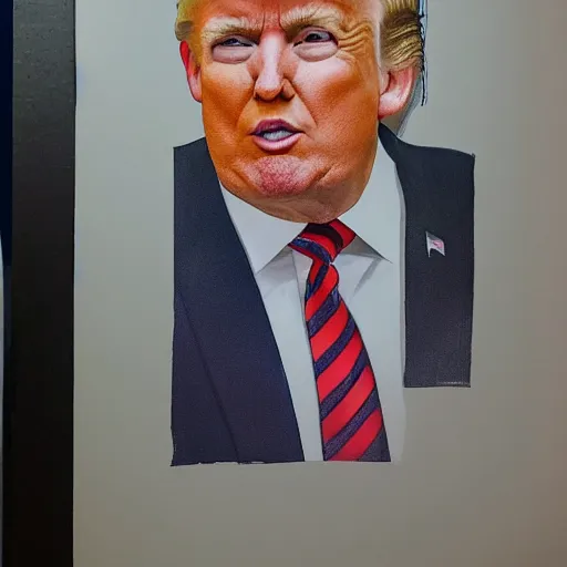 Image similar to NYTimes Official Donald Trump Presidential Portrait (2019) vandalized as someone painted a turd on his shoulder