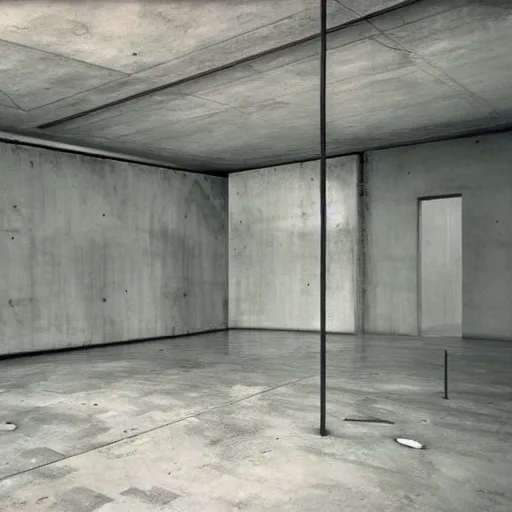 Prompt: an abandoned modern art deco room in a concrete building, few plants, dreamy, overcast, by hans bellmer