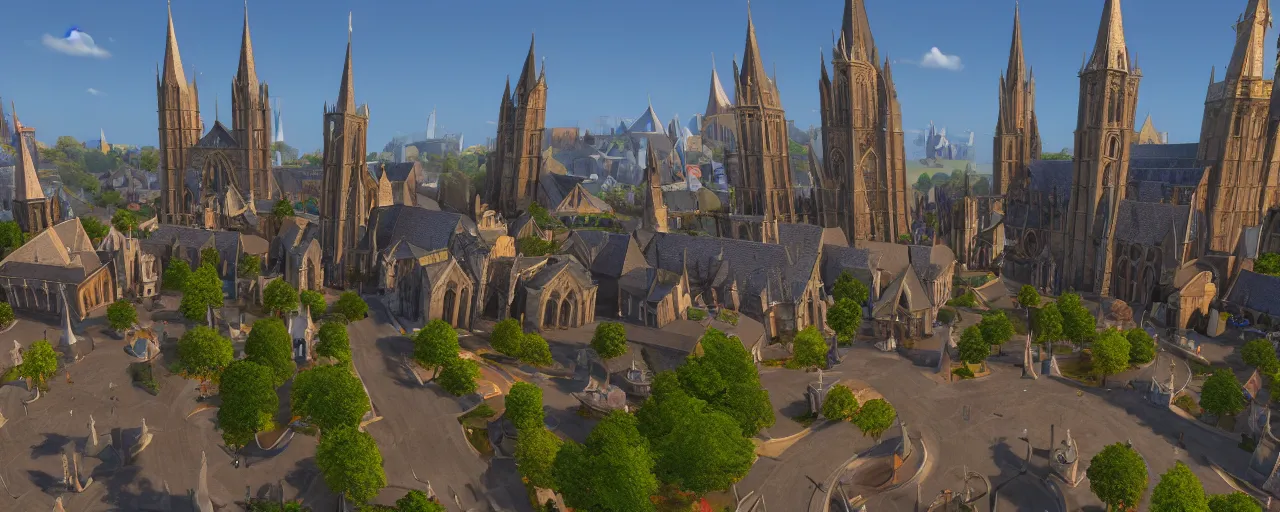 Prompt: 360 view of Cathedral Square in Stormwind City, panorama, unreal engine, 8k resolution