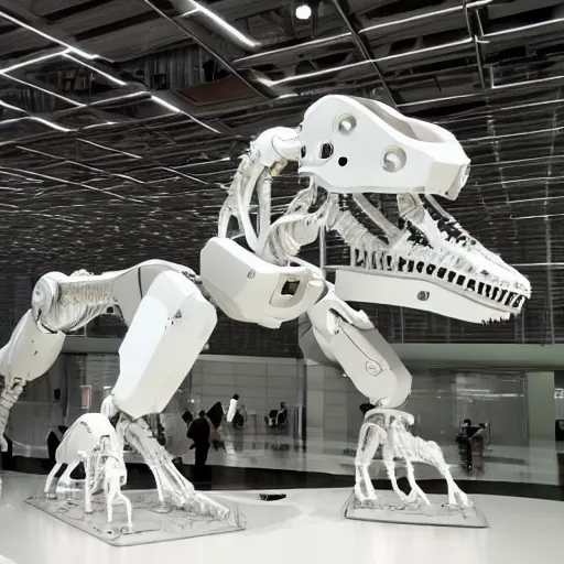 Image similar to white robot tyrannosaurus rex designed by apple