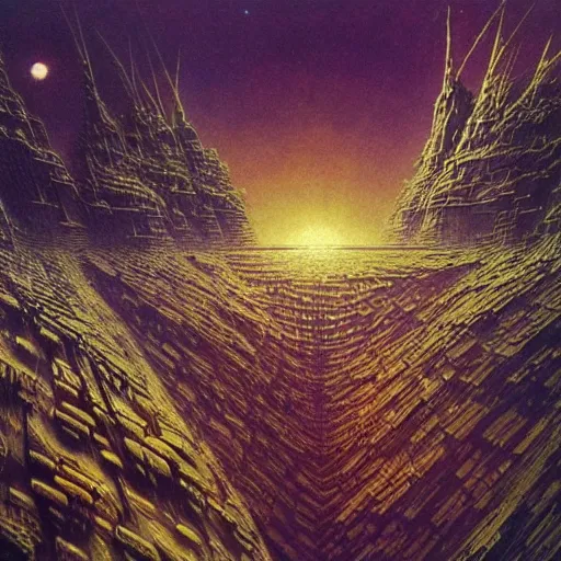 Image similar to megastructure in space, highly detailed 7 0 s scifi and beksinski style painting