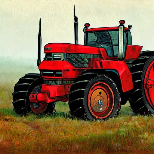 Image similar to Old tractor, Battletech mech art, digital painting, white background