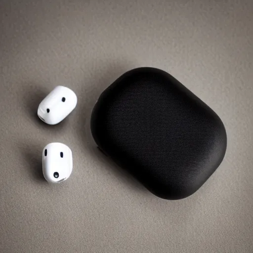 Image similar to black airpods pro case with marshmallow logo on it, studio, product photo