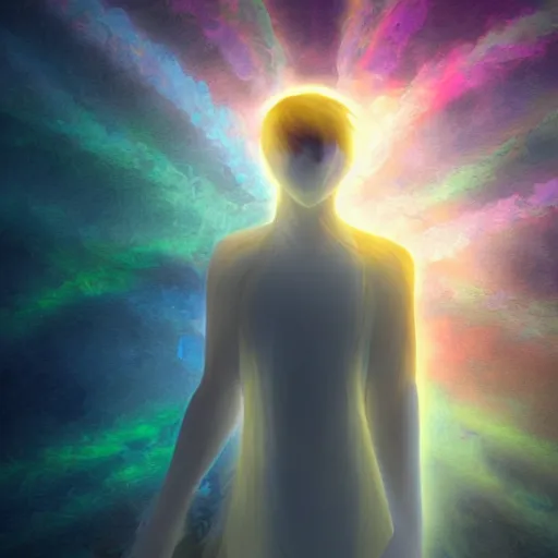 Image similar to a human with a glowing aura, mist