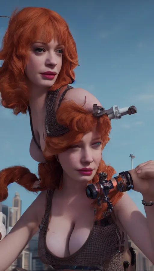 Image similar to Christina Hendricks dressed as a skater girl with pigtails, perfectly-centered-photograph of Christina Hendricks, sweaty, dynamic action pose, insane detail, intricate, highly detailed, Zeiss Lens, DSLR photography, smooth, sharp focus, Unreal Engine 5, Octane Render, Redshift, 8K