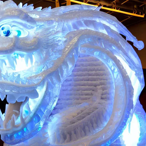 Prompt: an extremely detailed ice sculpture of a chinese dragon, studio lighting, 8K UHD