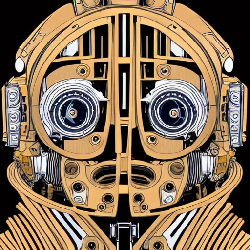 Image similar to hyperdetailed portrait of a spaced out steampunk robot head, 8 k, symetrical, halluzinogenic, meditative, vector art, black background