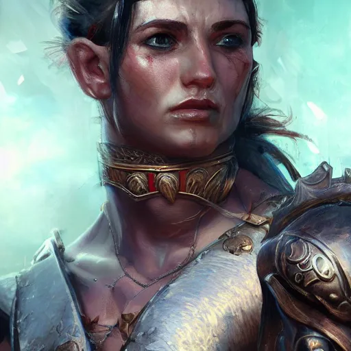 Prompt: proud muscular female turkish warrior, portrait by Cedric Peyravernay, highly detailed, excellent composition, cinematic concept art, dramatic lighting, trending on ArtStation