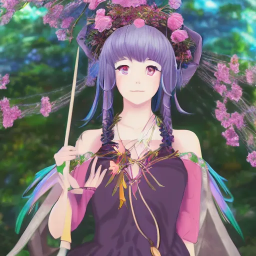 Image similar to portrait of lady avalon the mage of flowers chanting a beautiful spells, anime fantasy illustration by tomoyuki yamasaki, kyoto studio, madhouse, ufotable, square enix, cinematic lighting, trending on artstation