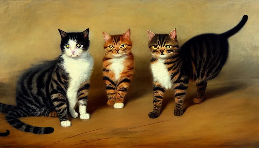 Image similar to highly detailed painting of cats with really really tall legs by william turner, thick brush strokes and visible paint layers, 4 k resolution