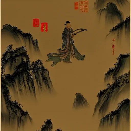 Image similar to blade runner, in the style of traditional chinese paintings