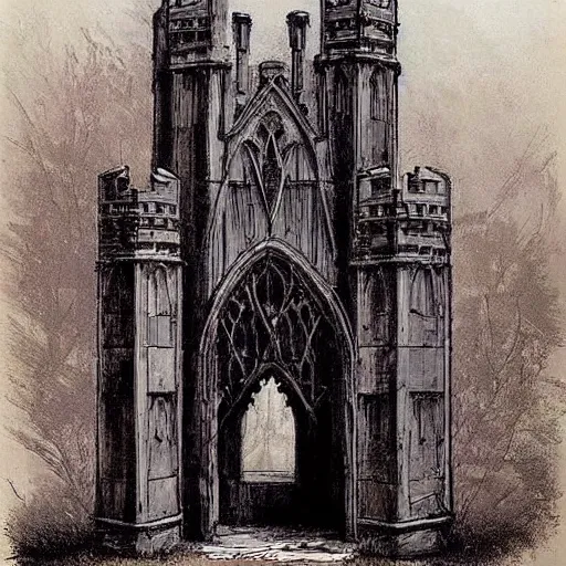 Image similar to (((((((Gothic revival castle gatehouse))))))) . muted colors. by Jean-Baptiste Monge !!!!!!!!!!!!!!!!!!!!!!!!!!!!!!!!!!!!!!!! ((((((((((((((((((watercolor sketch))))))))))))))))))