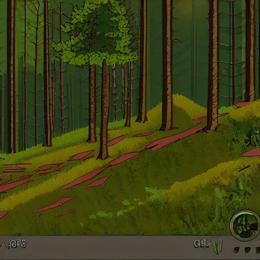 Image similar to a clearing in a forest in the style of a sierra point and click adventure game