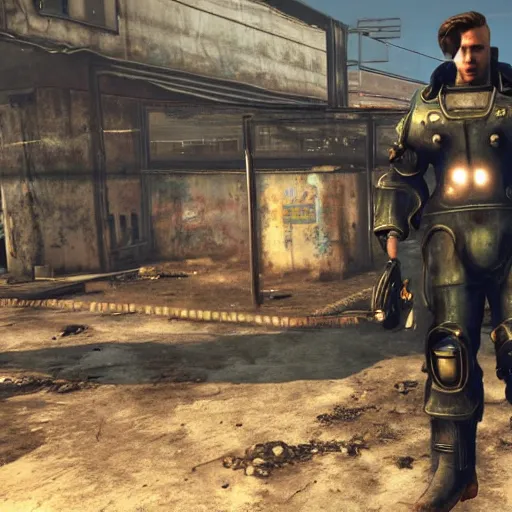 Image similar to ryan gosling in fallout 4 in power armor