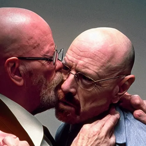 Image similar to old jonathan banks kissing walter white, movie still