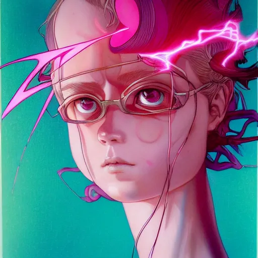 Image similar to prompt : pink lightning portrait soft light painted by james jean and katsuhiro otomo and erik jones, inspired by evangeleon anime, smooth face feature, intricate oil painting, high detail illustration, sharp high detail, manga and anime 1 9 9 9