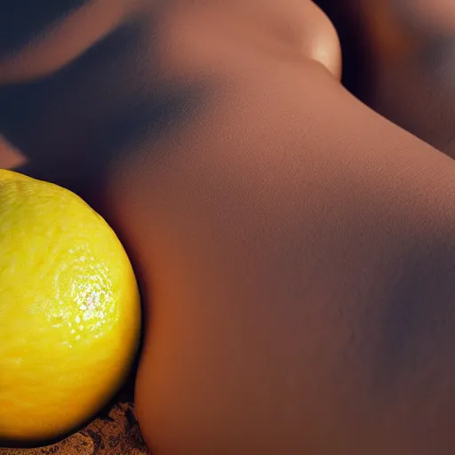 Prompt: woman with the texture and head of a lemon in bikini sunbathing on the beach, dslr, award winning, 8 k, octane beautifully detailed render, cold lighting, cinematic lighting, detailed photo, masterpiece, volumetric lighting, ultra realistic, highly detailed, high quality, lossless, photorealistic
