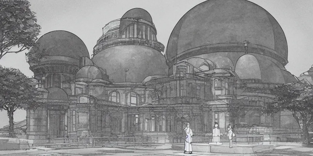 Image similar to A mysterious and godly domed reactor building in a city park, dieselpunk, by Studio Ghibli and Edward Hopper