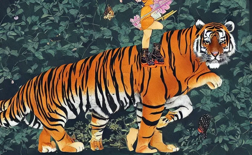 Image similar to a delorean and a tiger, art by hsiao - ron cheng and utagawa kunisada, magazine collage, # e 5 3 7 1 b, # e 4 e 6 2 0, # de 9 5 f 0,