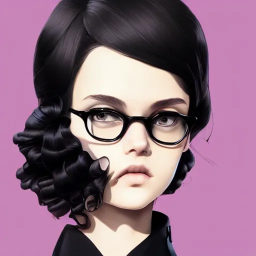 Image similar to girl in tuxedo with black chaotic wavy short haircut, elegant, 2d, ultra highly detailed, digital painting, smooth, sharp focus, artstation, art by Ilya Kuvshinov and Range Murata