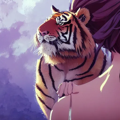 Image similar to a tiger wearing a dress, illustration concept art anime key visual trending pixiv fanbox by wlop and greg rutkowski and makoto shinkai and studio ghibli and kyoto animation symmetrical facial features