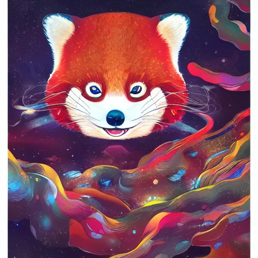 Image similar to red panda by takashi murakami,, beeple and james jean, aya takano color style, 4 k, super detailed, night sky, digital art, digital painting, celestial, majestic, colorful