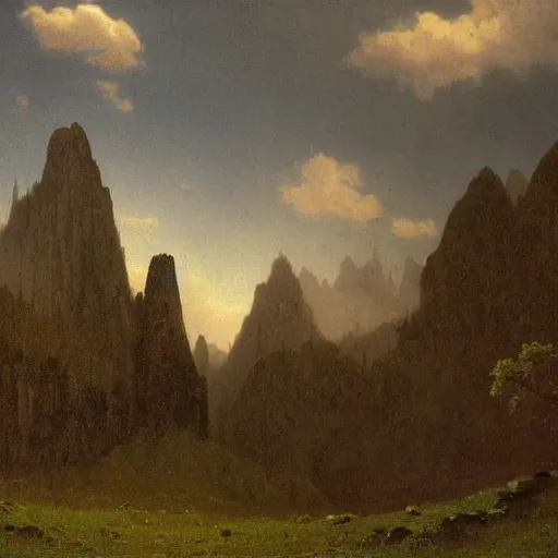 Prompt: a dark monolith in a natural landscape, bierstadt style