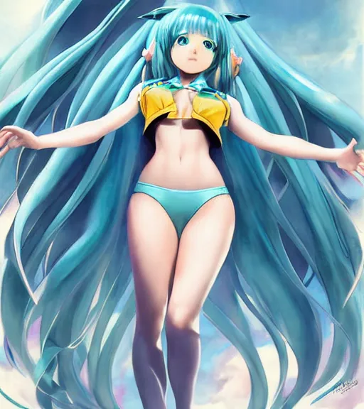 Prompt: Anime art of beautiful Hatsune miku with beautifel legs by artgerm, rossdraws, magali villeneuve, Gil Elvgren, Alberto Vargas, Earl Moran,, Art Frahm, Enoch Bolles