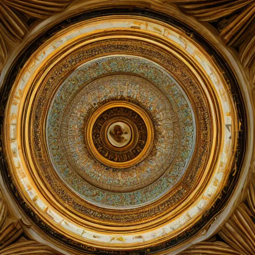 Image similar to ornated circular ceiling, with paintings of angels, highly detailed