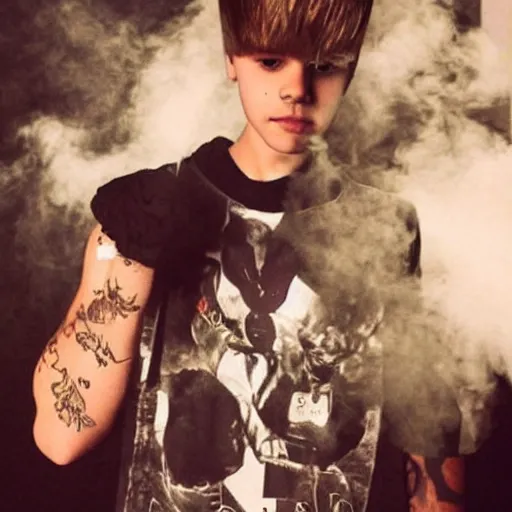 Image similar to justin bieber made out of smoke