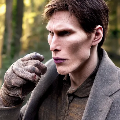 Prompt: Live Action Still of Jerma in Twilight, real life, hyperrealistic, ultra realistic, realistic, highly detailed, epic, HD quality, 8k resolution, body and headshot, film still