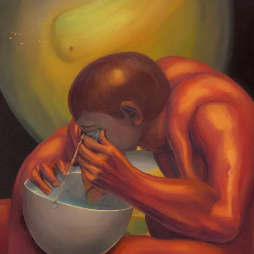 Image similar to stock photo of Saturn eating his child, oil on canvas, trending on artstation, deviantart