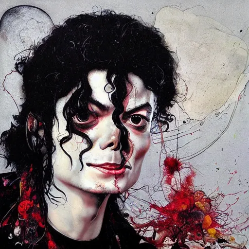 Prompt: michael jackson in the style of adrian ghenie esao andrews jenny saville surrealism dark art by james jean takato yamamoto and by ashley wood and mike mignola