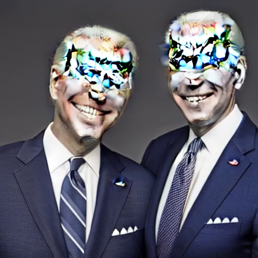 Image similar to A portrait photo of joe biden teams up with a teenage joe biden, perfect faces, 50 mm, award winning photography