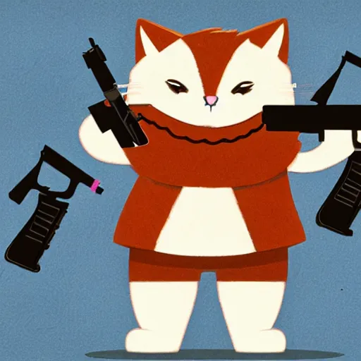 Image similar to fluffy anthropomorphic cat with lots of guns