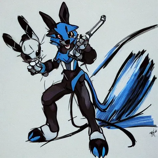 Prompt: Lucario from Pokemon in Yoji Shinkawa's art style, high detail,