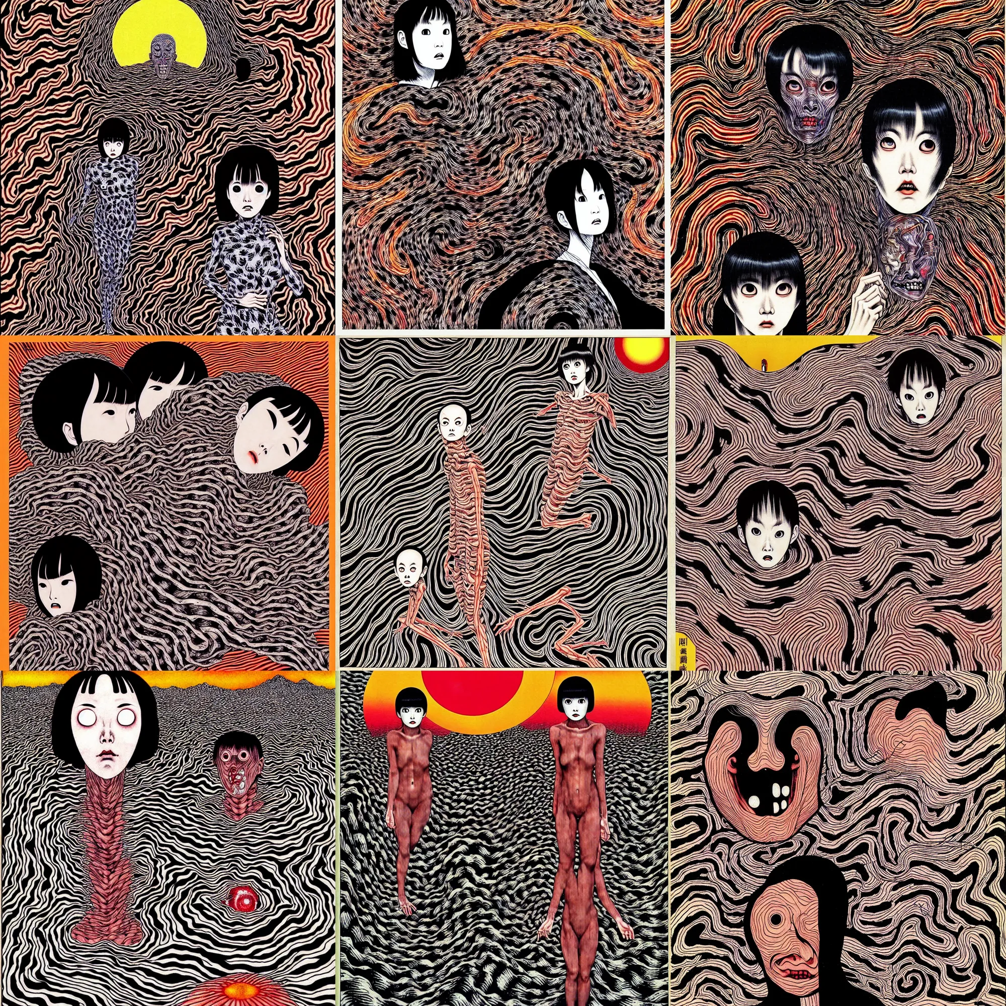 Prompt: ( ( ( ( the dawn of man ) ) ) ) by junji ito!!!!!!!!!!!!!!!!!!!!!!!!!!!, overdetailed art, colorful, artistic record jacket