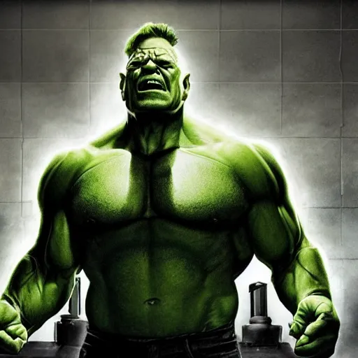 Prompt: the hulk starring as walter white in breaking bad. full body. oil on canvas. intricate. 8 k. highly professionally detailed. hdr. cgsociety