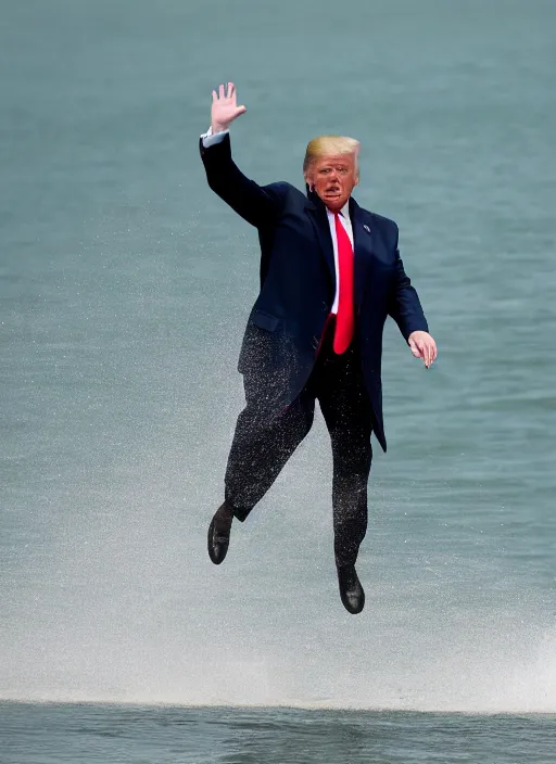 Image similar to trump jumping on water