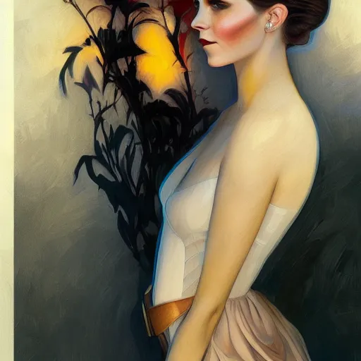 Image similar to a streamline moderne portrait of emma watson in the style of anna dittmann and donato giancola and charles dulac.