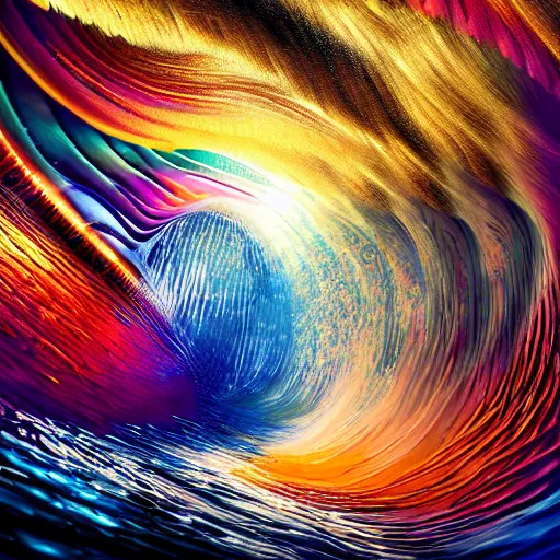 Prompt: surfing on multicolor waves, digital art, cosmic, 3 d high definition, trending on art station, photorealistic, high resolution, v 8 k, octane, hyper detailed, insane details, intricate, elite, ornate, elegant trend, highly detailed and intricate, sharp focus, photography, unreal engine