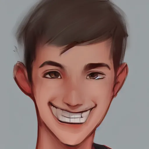 Prompt: sketch of a teenage boy with very short side part light hair smiling trending on artstation