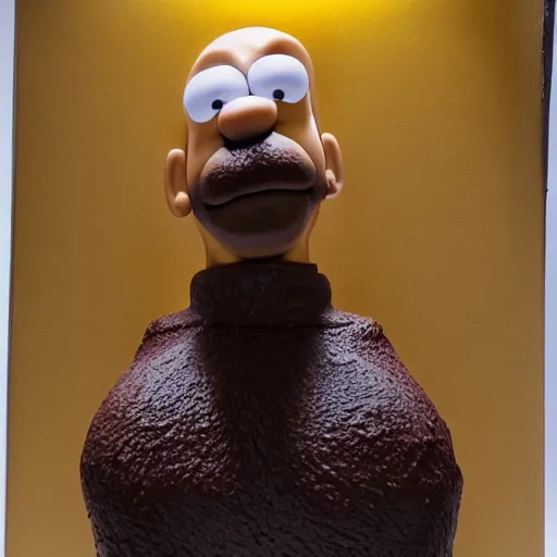 Prompt: chocolate sculpture of homer simpson, stylish lighting, magazine photo,