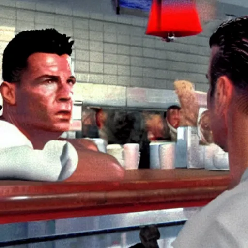 Image similar to movie still of the diner scene in the movie Heat, rendering of cristiano ronaldo as mccauley,