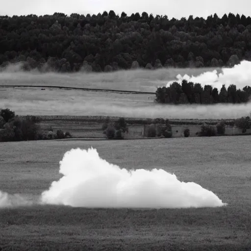 Prompt: a cloud hovering over an amish community, photography, eerie,