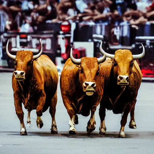Image similar to bulls on parade, angry, chaotic, fast moving, dynamic