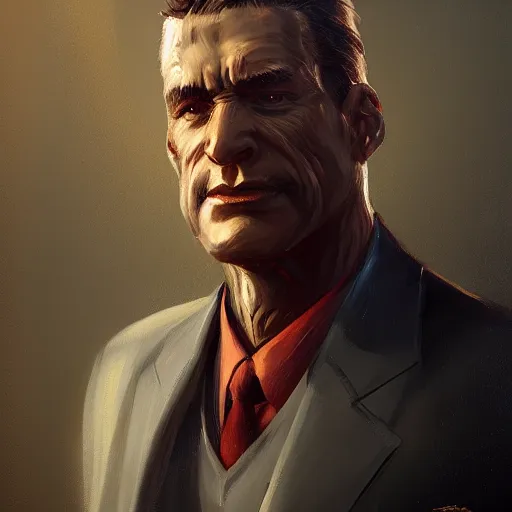 Image similar to a painted portrait of a middle-aged man in a golden suit, D&D, sci-fi, elegant, hopeful, muscular, highly detailed, digital painting, artstation, concept art, smooth, sharp focus, illustration