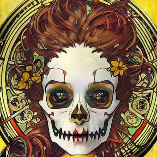 Prompt: manga skull portrait girl female skeleton Candy realism hyperrealistic art will cotton alphonse mucha pop art fairey