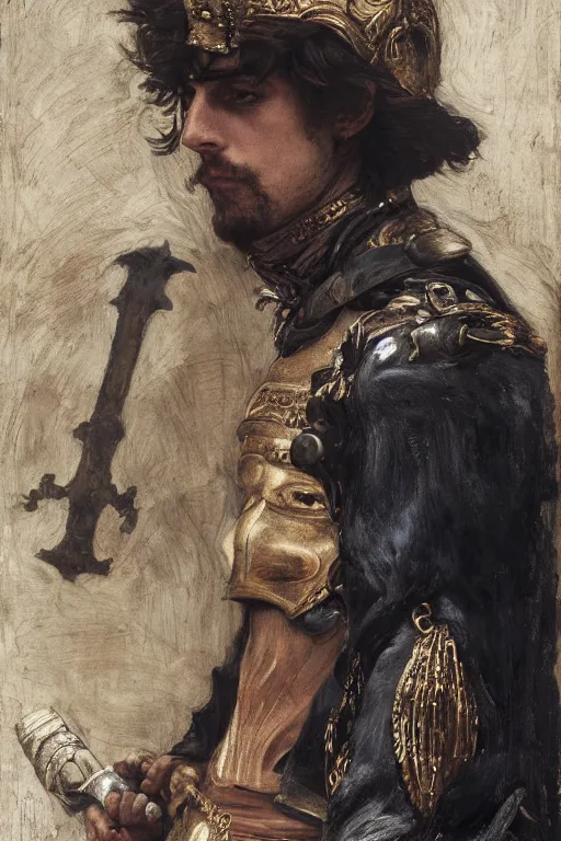 Image similar to timothee chalamet as a bandit king, god of the forge by edgar maxence and caravaggio and michael whelan and delacroix